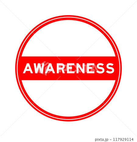 Red color round seal sticker in word awareness on white background Red color round seal sticker in word awareness on white background 117929114