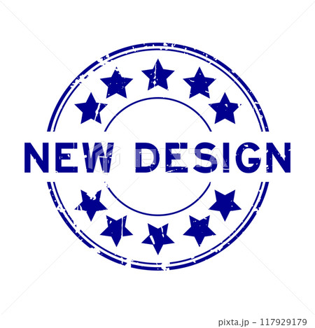 Grunge blue new design word round rubber seal stamp on white background Grunge blue new design word round rubber seal stamp on white background 117929179