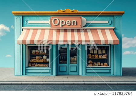 A small, colorful store with a sign that says Open with Generative AI A small, colorful store with a sign that says Open with Generative AI 117929764