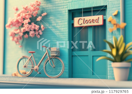 A closed sign hangs above a blue door with Generative AI A closed sign hangs above a blue door with Generative AI 117929765