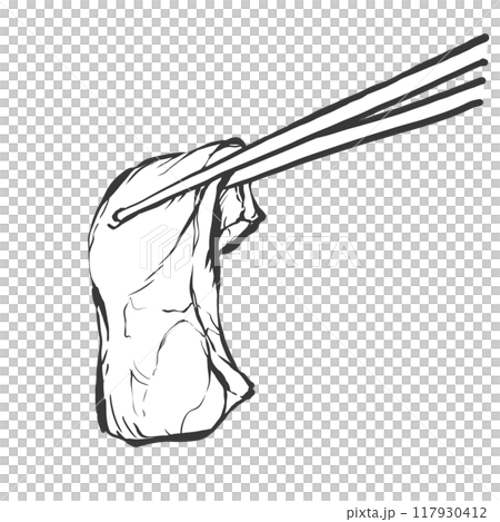 用筷子夾肉的手寫畫筆畫風格插圖 用筷子夾肉的手寫畫筆畫風格插圖 117930412