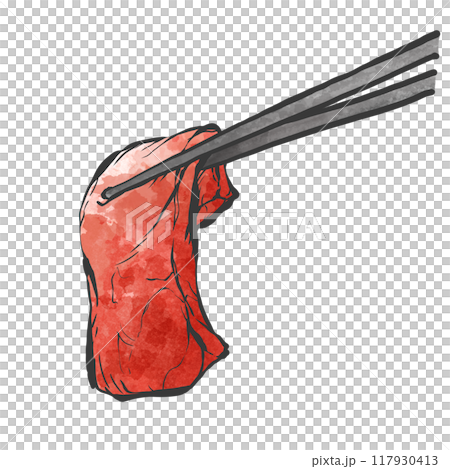 箸で掴んだ肉の手書き筆絵風イラスト 箸で掴んだ肉の手書き筆絵風イラスト 117930413