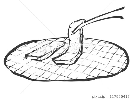 トングで焼肉の手書き筆絵風イラストのイラスト素材 [117930415] - PIXTA