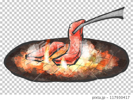 用鉗子烤肉的手寫畫筆繪畫風格插圖 用鉗子烤肉的手寫畫筆繪畫風格插圖 117930417
