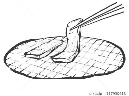 箸で焼肉の手書き筆絵風イラスト 117930418