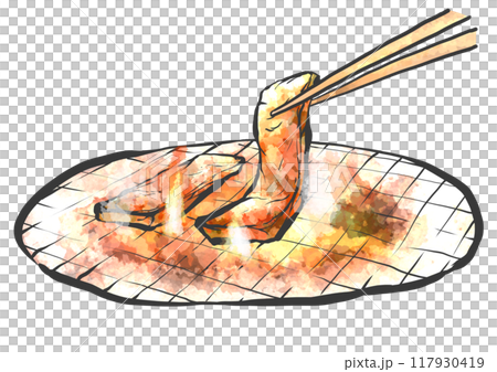 箸で焼肉の手書き筆絵風イラスト 117930419