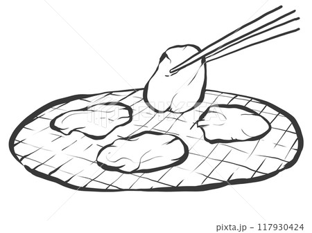 箸で焼肉の手書き筆絵風イラスト 117930424