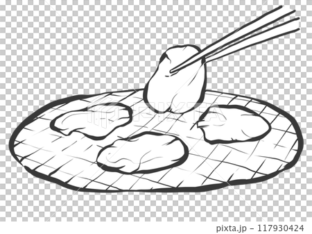 箸で焼肉の手書き筆絵風イラスト 117930424