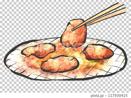 用筷子手寫畫筆畫風格的烤肉插圖 117930425