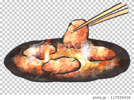 用筷子手寫畫筆畫風格的烤肉插圖 117930426
