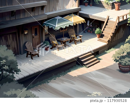 おしゃれなウッドデッキがあるテラス 117930528