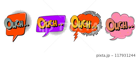 Sound bubble speech in trendy retro style. Comic sound effects. Ouch text Sound bubble speech in trendy retro style. Comic sound effects. Ouch text 117931244