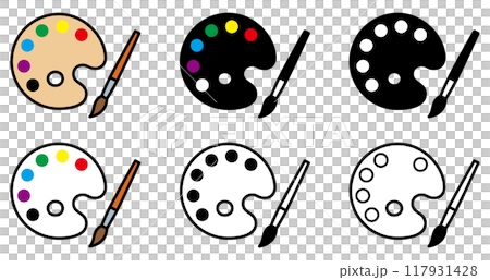 各種形狀的繪畫調色板的向量插圖集 117931428