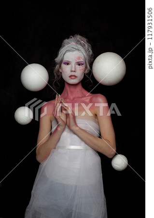 Attractive beautiful woman in carnival Halloween costume, theater actress 117931506