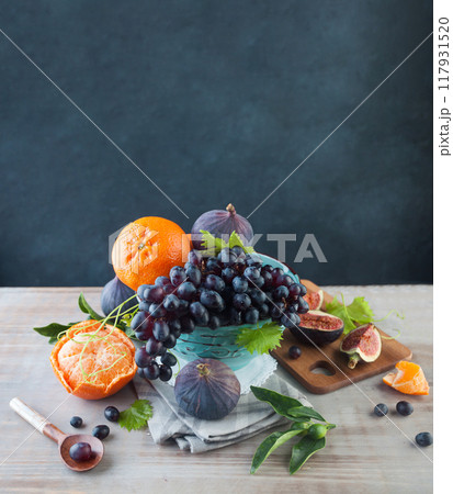 Still life with colorful fruit mix 117931520