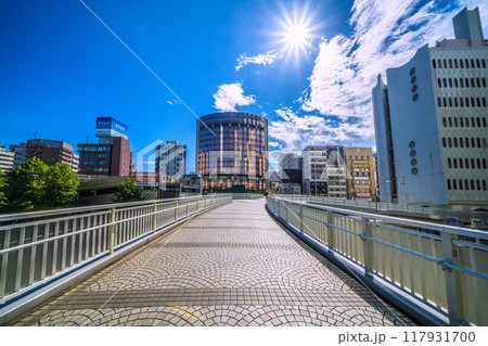 日本の横浜都市景観 桜木町駅　新南口側デッキからホテルなどを望む＝令和6年8月17日 117931700