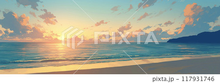 美しい海岸の夕焼け　AI画像 117931746