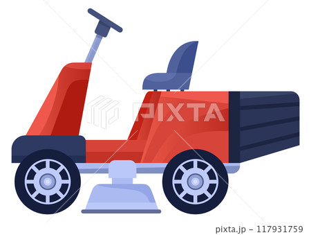 Riding lawn cut mover machine cartoon icon Riding lawn cut mover machine cartoon icon 117931759