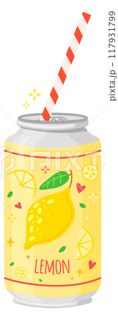 Lemon sparkling fizzy drink can cartoon icon 117931799