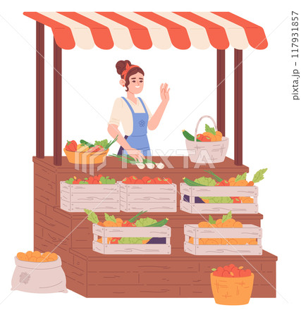 Farm market stand with fresh vegetables. Organic food stall 117931857