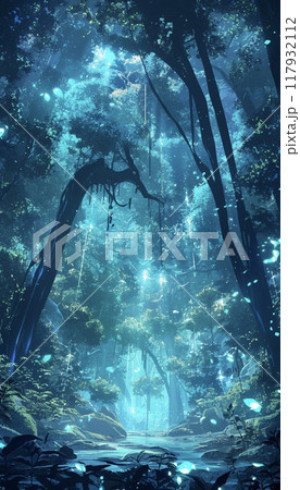 深い森に届くオーロラの光　AI画像 117932112