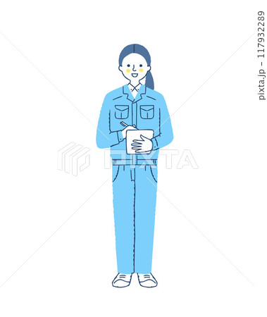 作業服姿の笑顔の若い女性 作業服姿の笑顔の若い女性 117932289