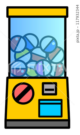 玩具や景品がカプセルに入るガチャガチャのイラスト 117932344
