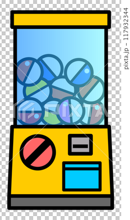 玩具や景品がカプセルに入るガチャガチャのイラスト 117932344