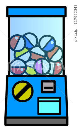 玩具や景品がカプセルに入るガチャガチャのイラスト 117932345