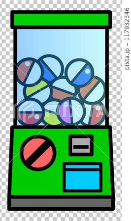 玩具や景品がカプセルに入るガチャガチャのイラスト 117932346
