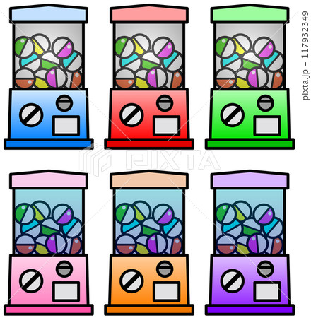 玩具や景品がカプセルに入るガチャガチャのイラスト 117932349