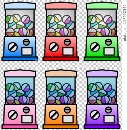 玩具や景品がカプセルに入るガチャガチャのイラスト 117932349