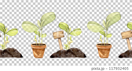 seamless border with terracotta pot and green...のイラスト素材 [117932405] - PIXTA