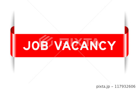 Red color inserted label banner with word job vacancy on white background 117932606