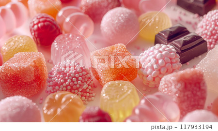 Close-up view of assorted colored jelly sweets. Close-up view of assorted colored jelly sweets. 117933194