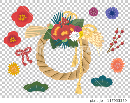 新年的注繩和可愛的裝飾品 新年的注繩和可愛的裝飾品 117933389