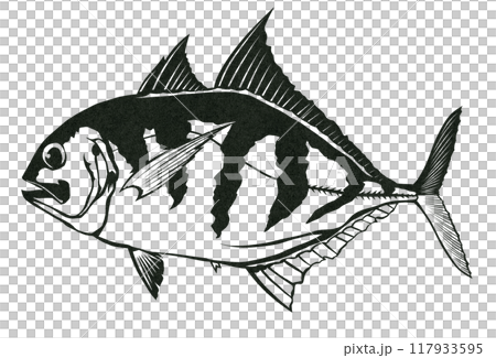 鹹水魚鰺魚的簡單黑白剪紙插圖 鹹水魚鰺魚的簡單黑白剪紙插圖 117933595