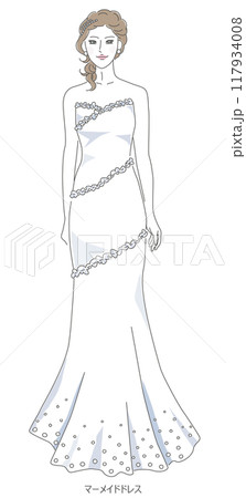 マーメイドラインのウェディングドレスを着た女性のイラスト 117934008