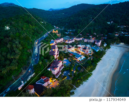 Aerial view beach near mountains in phuket thailand Aerial view beach near mountains in phuket thailand 117934049
