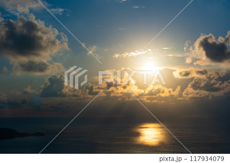 Sunset sky, Nature beautiful Light Sunset or sunrise over sea, Colorful dramatic majestic scenery sky,Amazing clouds and waves in sunset sky nature light cloud background 117934079