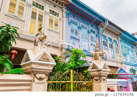 シンガポール　多文化様式の家が並ぶカトン 117934148