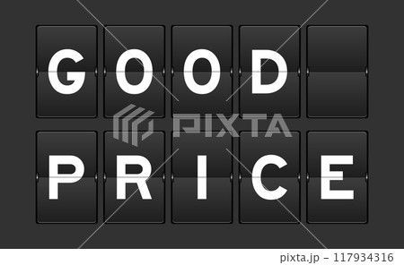 Black color analog flip board with word good price on gray background Black color analog flip board with word good price on gray background 117934316