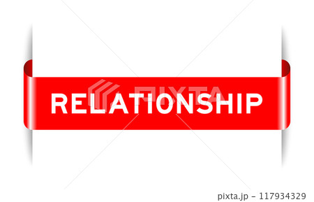 Red color inserted label banner with word relationship on white background 117934329