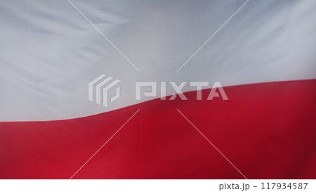 Waving real Polish national flag background. Poland day, EU, traveling In Europe 117934587