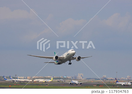 離陸する旅客機、上昇する旅客機 離陸する旅客機、上昇する旅客機 117934763
