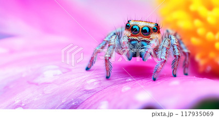 花の上で獲物を待つハエトリグモ 117935069