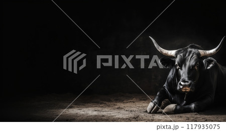 黒い牛が休んでいる 117935075