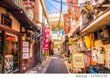 日本の東京都市景観 8月。三軒茶屋駅すぐの飲み屋街「三茶3番街」(三軒茶屋三角地帯)などを望む 日本の東京都市景観 8月。三軒茶屋駅すぐの飲み屋街「三茶3番街」(三軒茶屋三角地帯)などを望む 117935138