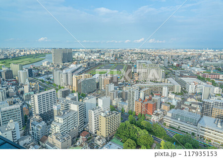 川崎市の街並みと川崎競馬場[川崎市役所本庁舎展望ロビースカイデッキ] 117935153