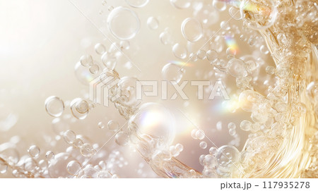 金色に輝く気泡と水しぶき 金色に輝く気泡と水しぶき 117935278